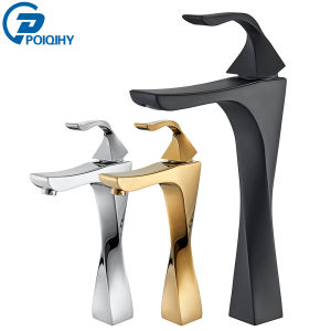 POIQIHY Creative ก๊อกน้ําอ่างล้างหน้าสีดําห้องน้ําอ่างล้างหน้าดาดฟ้าติดตั้งเย็น Hot TAP SINGLE LEVER อ่างล้างหน้าก๊อกน้ํา