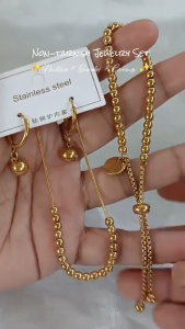 18K Gold Plated Beads Stainless Steel Non Fading Necklace Bracelet Earrings Set For Women Waterproof 3 PCS Jewelry Set Gift
