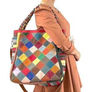 BeeGreen กระเป๋าถือหนังแท้ของผู้หญิงหลากสีกระเป๋าโท้ทลำลองกระเป๋าสะพายไหล่ความจุมาก