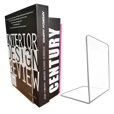 อะคริลิคใสหนังสือ L-Shaped Bookends ชั้นวางหนังสือคลิปเก็บภาพสําหรับ Library Study Room