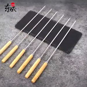 Wooden Handle Bamboo Skewers Stainless Steel BBQ Stick Metal Barbeque Needle Barbecue PER PIECE HAPPY BOX