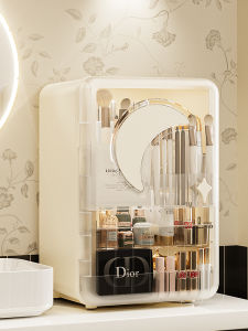 Transparent Cosmetic Storage Box Desktop Dustproof Makeup Desk Skincare Lipstick Organizer Rack Cabinet Portable Plastic Rectangular