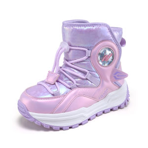 NBGAGA | Fashion Winter Children Shoes Plush Waterproof Fabric Non-Slip Girl Snow Boots Warm Outdoor Kids Boys Cotton Walking Sneakers