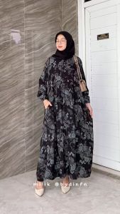 Midi Dress Cunda Rayon Motif Bunga Bahan Rayon Premium Busui Friendly Midi Dress Daily Terlaris flowy adem Fit nyaman Daster