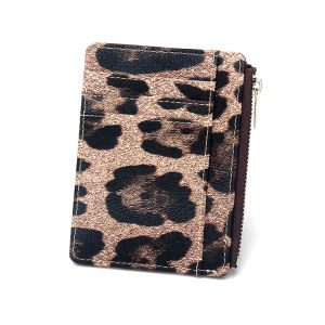 Jianshi RFID Anti-Magnetic Large Capacity Leopard Print Passport Case Womens Stylish Animal Stripe Zipper Small Card Holder Thin