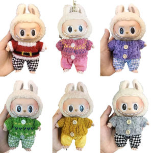 (Super Fan)15cm Blind Box Labubu Sweater Pants Macaron Labubu Pendant Doll Knitwear New Year Sweater