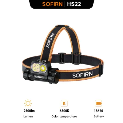 Sofirn Đèn pha HS22 2500LM đèn hiệu chỉnh Nhiệt độ màu vô cấp sft25r LED 6000K đèn pin với 2700K ánh sáng ấm áp Công tắc kép