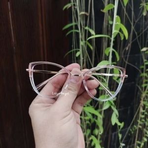 Kacamata Cat Eye Minus Photocromic Frame 11808 Titanium Bisa Berubah Warna Free Box+Lap