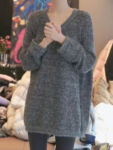 High-End New Fashion Design Small-Circle Stylish Lazy Style Medium-Long V-Neck Sequin Sweater