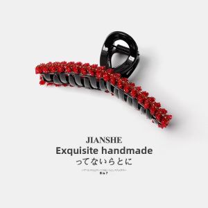 New Year Red Wheat Spike Hair Claw Women Elegance Luxury Hairdo Shark Clamp Big Size Hair Clip Hair Accessories