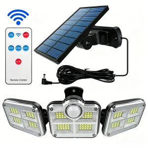 LED Solar Light Outdoor Motion Sensor Human Body Sensing Adjustable Head Ip65 Waterproof Solar Three Head Wall Lamp Garden