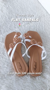 Womens Korean Style Flat Sandals Floral Design Waterproof Rubber Sole All-Day Wear Stylish Outdoor Casual Comfortable Sandals