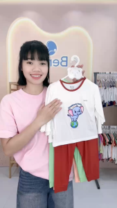 Bộ dài tay cài vai phối viền in hình voi BENTY BT077 chất mềm mịn thoáng mát quần áo trẻ em an toàn kháng khuẩn