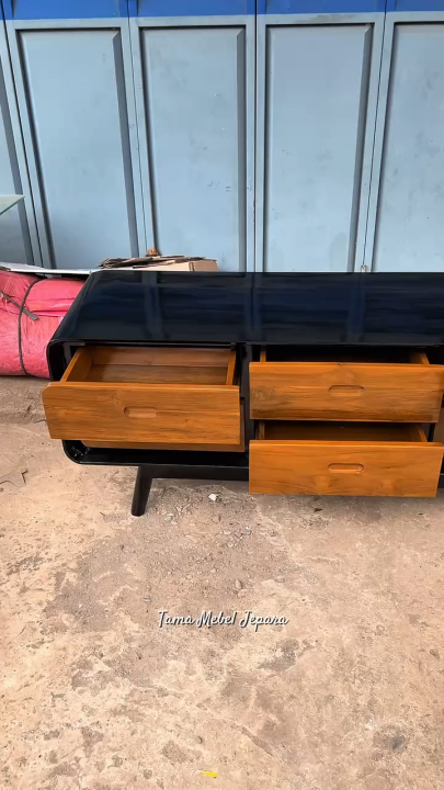 Meja TV Minimalis Laci Kayu Jati Model Retro Buffet Furniture