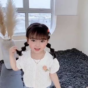 X BABY Setelan Anak Perempuan Lengan Pendek Set Anak Cewek Bahan Brukat Polos Kasual Style 1-4 Tahun