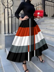 Printed Design Four season casual style geometric stripe color block design half skirt