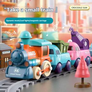 Rail Train Macaron Color Childrens Toy Train Electric Light Cartoon Project Rail Car Parent Child Interaction Toy Gifts