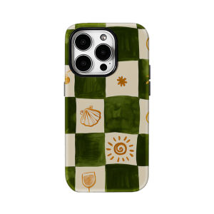 Potdemiel | Green & Orange Checkered Phone Case for iPhone 18/17/16/15/14/13/12/11 pro Max plus Double-Layer Back Cover Compatible with Mult