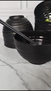 6 PCS mangkok Ramen Hitam (GRATIS SUMPIT) - Mangkok Japan - Mangkok ramen Ulir - Mangkok plastik lusinan murah - Mangkuk Hitam Bulat