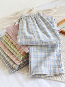 Cotton Situational Sleepwear for Couples Printed Plaid High Waist Loose Fit Home Trousers for Men and Women Casual Summer