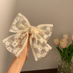 Super Fairy White Lace Flower Bow Tie Barrettes Female Back Head Hair Clip Headdress French Large Mori Style Spring Clip