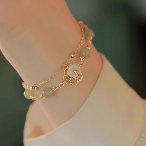 Lovelylife🔥 Gelang Bunga Giok Hetian Rantai Lapisan Ganda Gelang Wanita