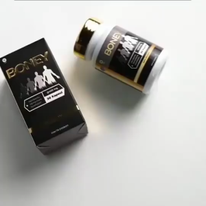BONEY Supplement Bottle And Box With Gold And Black Label 30 Capsules Organic Height Growth Supplement For Men.