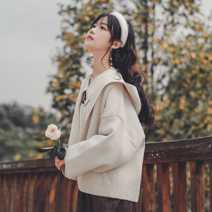 Casual Short Fleece Jacket for Women White Roll Brand Autumn 2024 New Arrival Loose Fit Versatile Work Clothing Retro Style