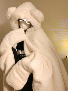 Bear Stuffed Blanket Female Winter Thicken Thermal Cloak Blanket Nap Office Bean Bag Shawl Hooded Cloak