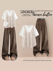 NUMEN BUTTON | Slimming Youthful Retro Large Size Casual Womens Set