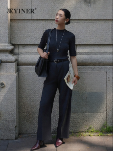 French Commute Style Merino Wool Blend Straight Leg Pants