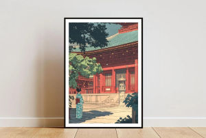 Vintage Japanese Poster Retro Japan Wall Art Japanese Poster Cherry Blossom Art Temple Poster Retro Japanese Wall Art