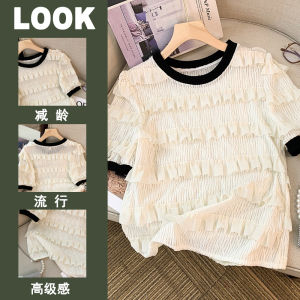 Clearance Sale Womens T-Shirt Short Sleeve Color Block round Neck Casual Fashion Summer Top High-End Feeling Closet Essentials