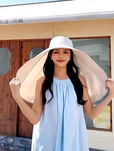 Upf 50+ Visor Cap for Women Summer Hat for Women Beach 360° Sunscreen Shawl Fisherman Hat UV Anti Wide Brim Women Sun Hat Hiking Bucket Hat Famale Summer Outdoor Beach Simple Ponytail Cap