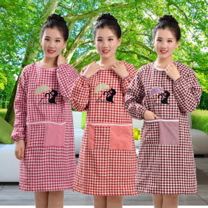 Korean Style Pure Cotton Apron Womens Full Body Kitchen Apron Anti-Stain Cooking Apron Cartoon Coverall Overall Smock Apron