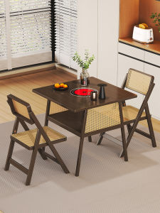 Balcony Tea Table Chair Set BBQ round Table Carbon Roasting Indoor Electric Ceramic Stove Solid Wood Dual Use Tea Stage Hot Pot