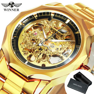 T-WINNER | WINNER Classic Elegant Mens Watches Top Brand Luxury Skeleton Automatic Mechanical Watch for Men Stainless Steel Band Wristwatch