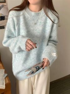 WANGGONGZHU | เสื้อสเวตเตอร์ถักคอตั้งแบบสวมหัวสำหรับผู้หญิง ทรงหลวม แขนยาว ปกติ อบอุ่น ฤดูใบไม้ร่วง/ฤดูหนาว เสื้อชั้นใน คอกลม