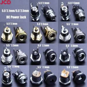 2pc DC Power Jack Supply Socket Connector 5.5*2.1/5.5*2.5mm DC Jack 2/3 Terminal 2 Pin 3 Pin Panel Mount Connector Plug Adapter
