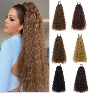Synthetic 18Inch Ponytail Extensions  Braided Pony Tail Hairpiece Long Kinly curly Rubber Band Hair For Women