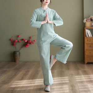 Fashionable Cotton Linen Set Womens Spring New Style Asymmetrical Shirt Loose Straight Casual Pants Two-Piece Suit