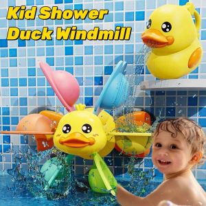 Bath Bathtub Toys for Toddlers 1 2 3 Years Old Duck Rotatable Waterwheel Bathroom Strong Suckers Sprinkler Windmill Fun Bath Toys Gifts