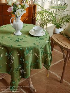 New Chinese Style Zen Green Bamboo Artistic Tablecloth round Dining Table Tea Table Cover Cloth Home Decorative Table Mat