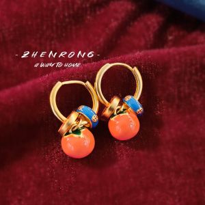 New Chinese Style Ear Rings Elegant Simple Fashion Enamel Fruit Pattern Alloy Jewelry for Women out Original Design