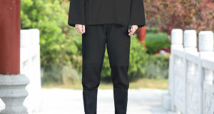 Elegant White Hanfu Mens Long Shirt Ming Dynasty Style Autumn Set Youth Cotton Lyrca Printed Fabric Embroidered Floral Pattern