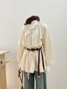 French Style Long Sleeve Blouse Womens Summer New Style Small Korean Waist Cinching Slimming Sun Protection Top