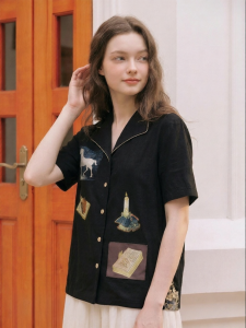 LIANGSANSHI | Áo Blouse Cổ Thêu Dầu Họa Phong Cách Gogh