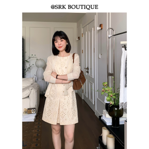 SRK French Style Open Cardigan Knitted Woolen Long Sleeve V-Neck Loose Fit Versatile Commute Simple Straight Cut Polyester Blend