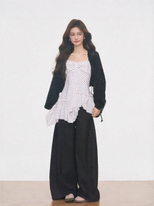 Lace Hollow Knit Top Polka Dot Halter