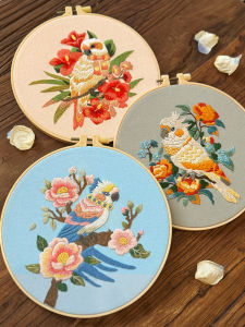 Handmade Embroidery DIY Material Kit Parrot 3D Embroidery Heritage Creative Flower Bird Embroidery Home Fabric Art